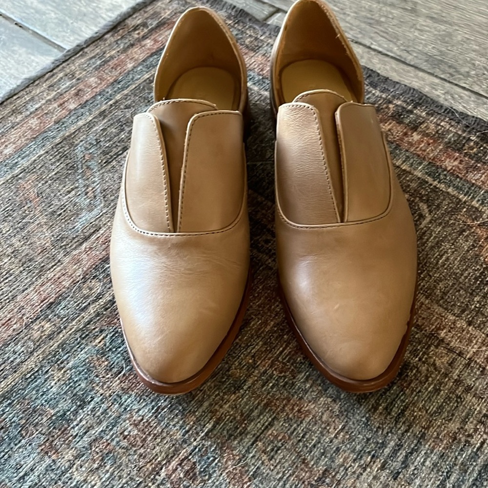 Nisolo Emma D'Orsay Oxford Shoes Women's 8 Tan Leather Slip On Casual Minimalist